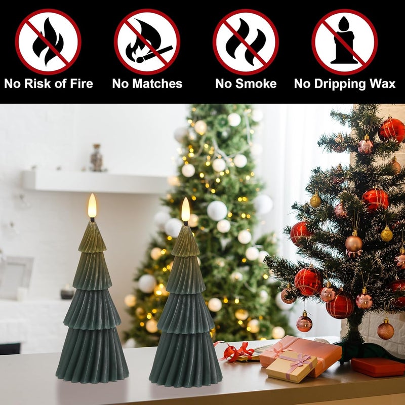 DRomance Christmas Tree Flameless Candles with 6 Hour Timer, Battery Operated LED Flickering Candle Lights Real Wax Vertical Stripe 3D Wick X-mas Dinner Tabletop Holiday Indoor Decoration(3"D x 7.1"H) - Image 3
